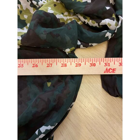 Michael Kors 100% Silk green camo print blouse 3X plus size ruched neckline Boho - Picture 6 of 16